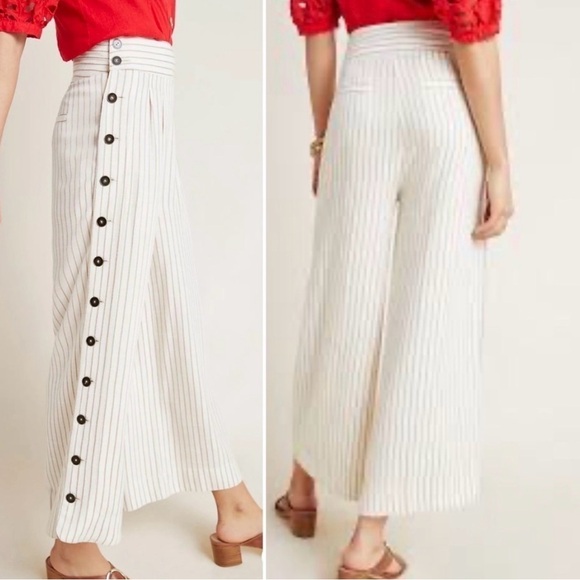Anthropologie Pants - Anthropologie | Buttoned
Wide Leg Pants Neutral Stiped
Linen Blend